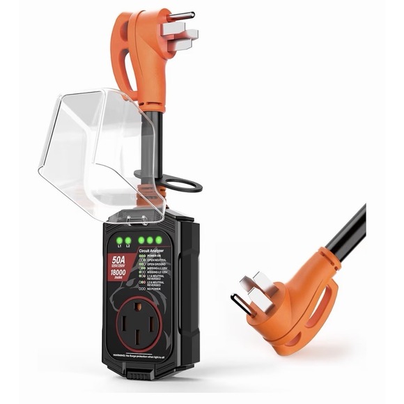 Vehiker Other - 18000J 50A RV Surge Protector with Circuit Analyzer Waterproof Cover Orange
